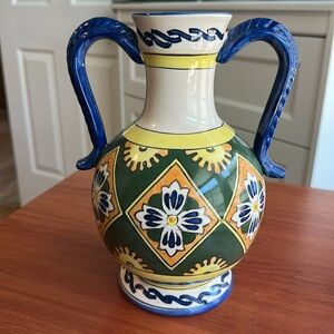 🧡 Colorful Ceramic Vase Blue Handles 🧡